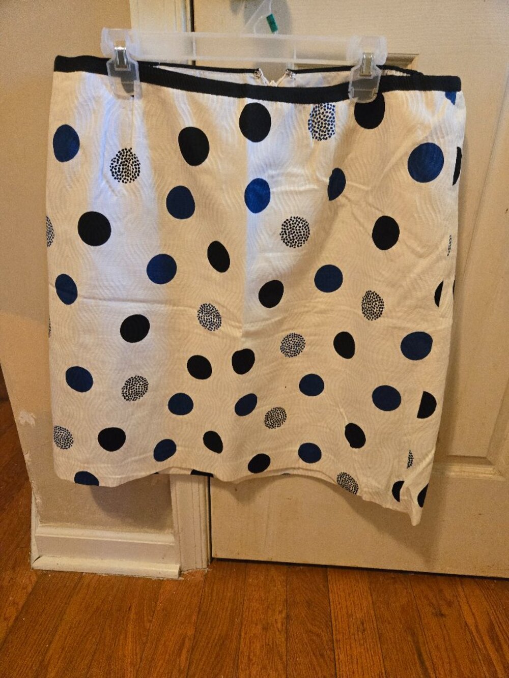 Talbots White A-Line Skirt with Navy and Black Polka Dots